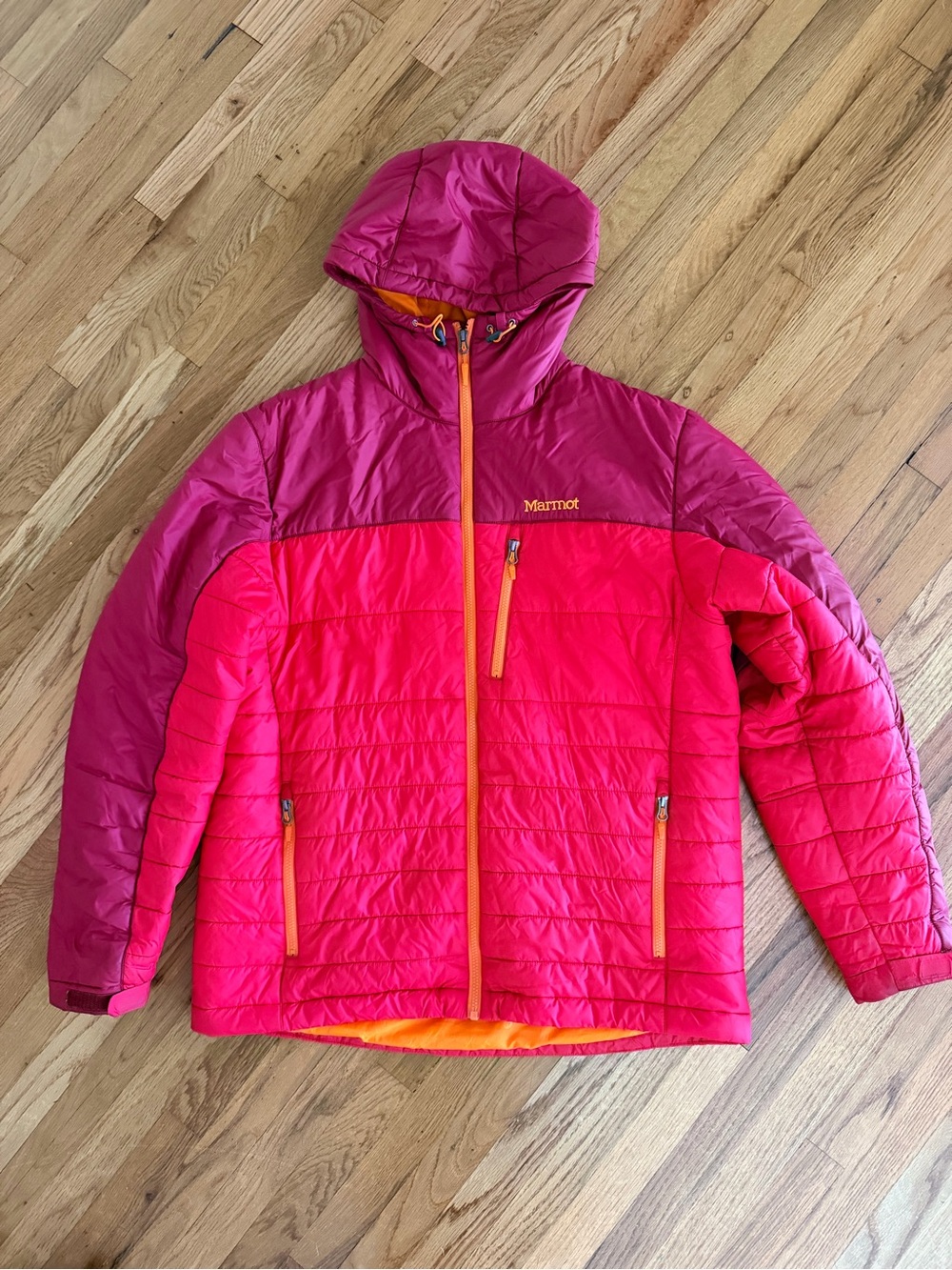 Marmot Women’s ' Two-Tone Fuchsia and Hot Pink Hooded Puffer Jacket